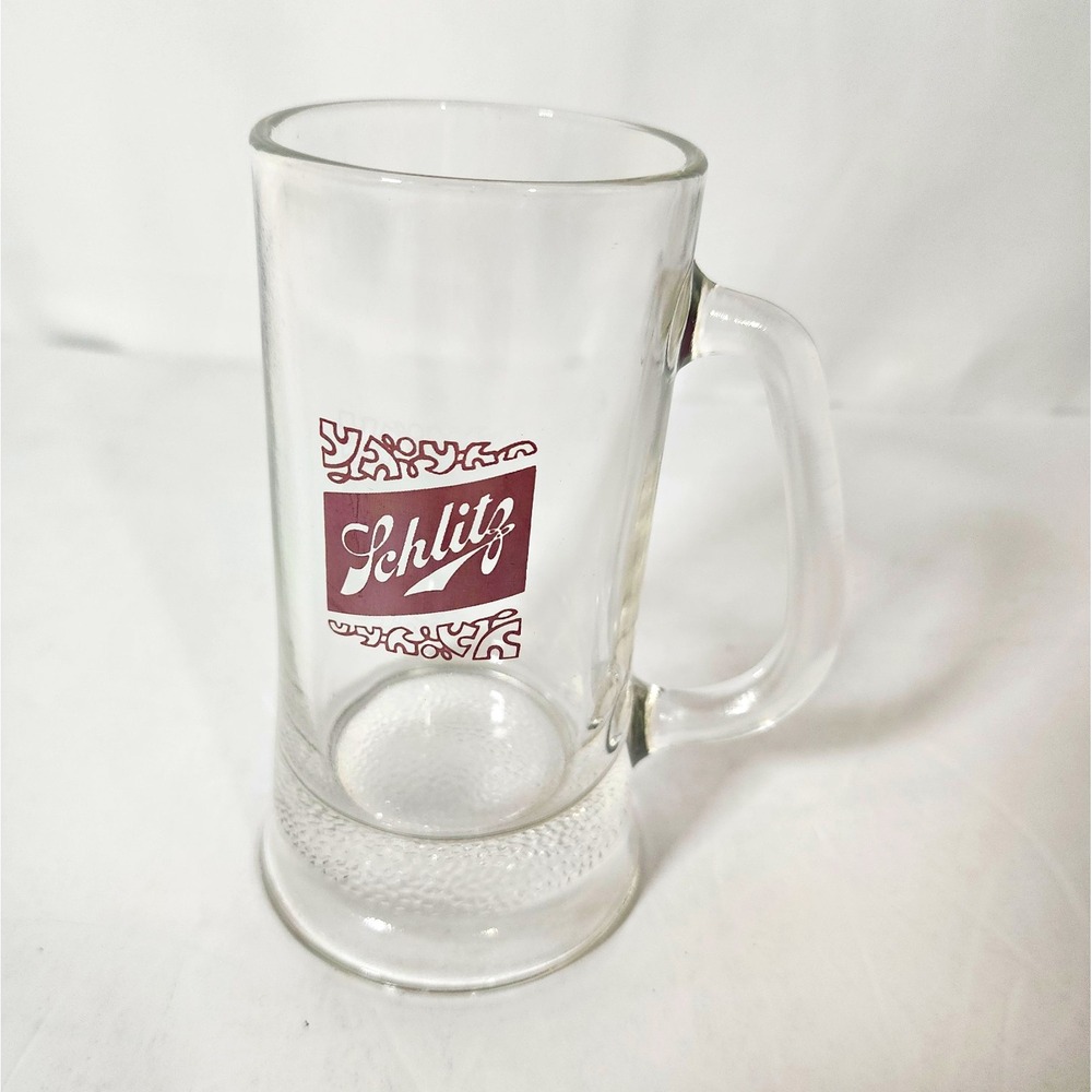 Schlitz Clear Glass Beer Mug Stein w/ Handle Breweriana Barware